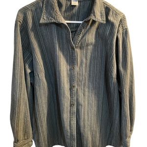 Maggie & Max- 3X- 100% Cotton Casual Striped Green Shirt